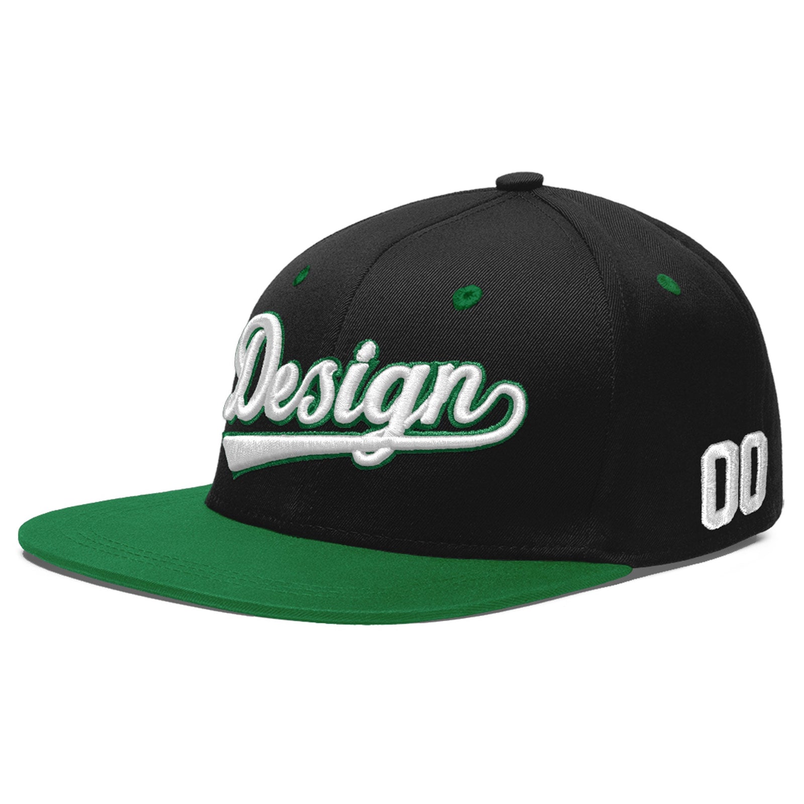 Custom Black Kelly Green 3D Puff Embroidery Flat Embroidery Casual Sport Baseball Cap