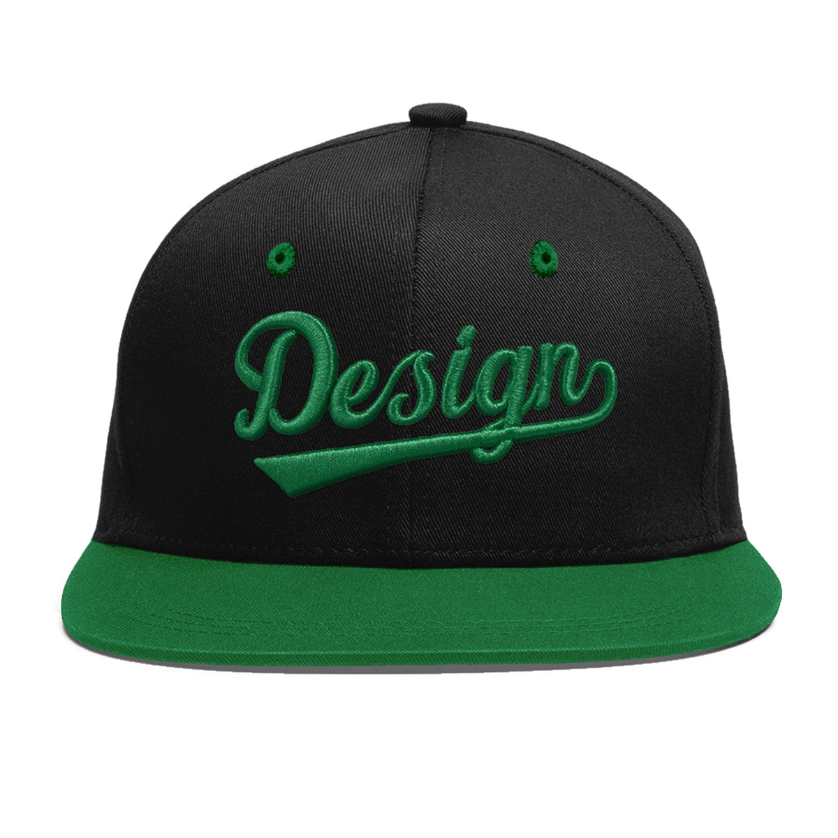 Custom Black Kelly Green 3D Puff Embroidery Flat Embroidery Casual Sport Baseball Cap