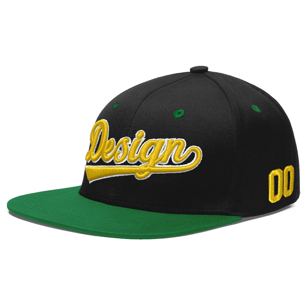 Custom Black Kelly Green 3D Puff Embroidery Flat Embroidery Casual Sport Baseball Cap