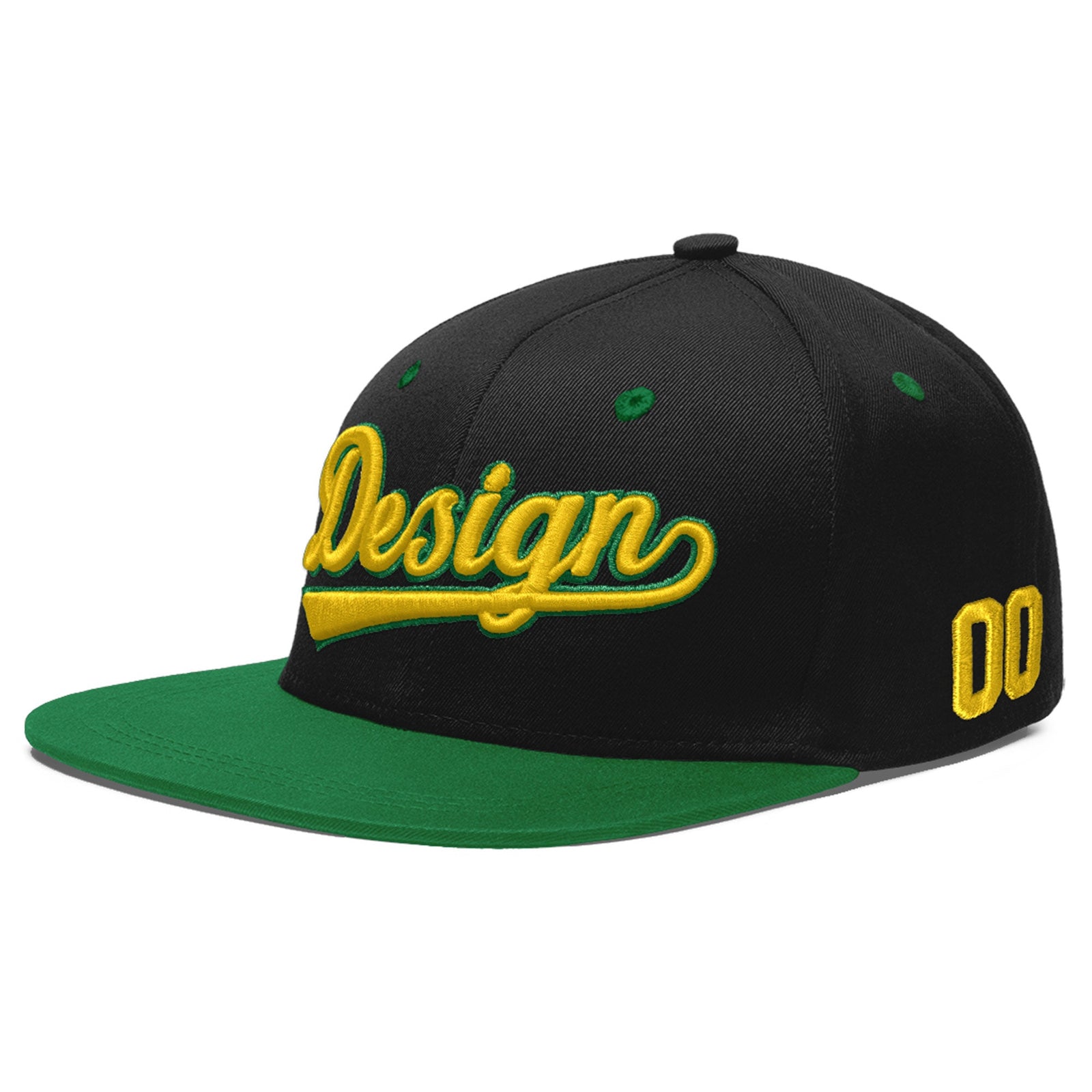 Custom Black Kelly Green 3D Puff Embroidery Flat Embroidery Casual Sport Baseball Cap