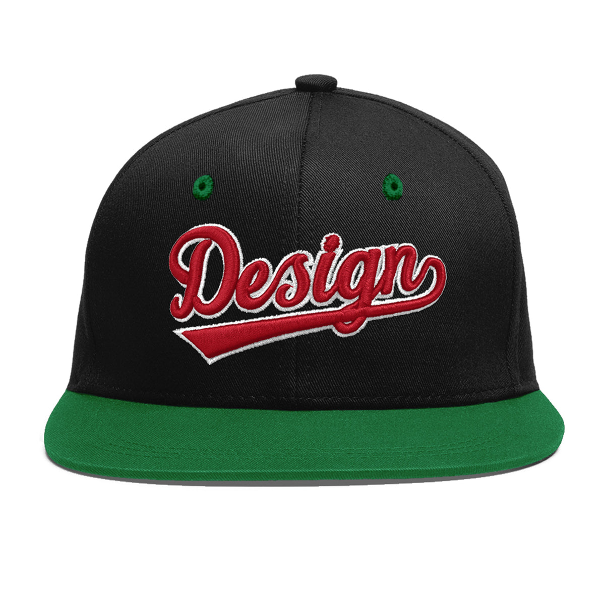 Custom Black Kelly Green 3D Puff Embroidery Flat Embroidery Casual Sport Baseball Cap