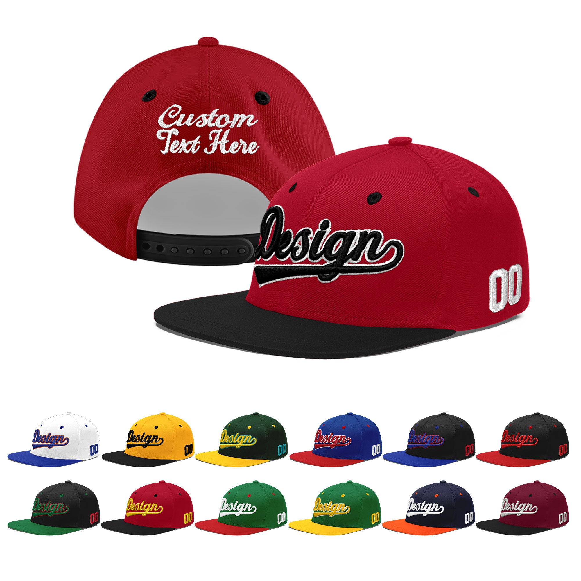 Custom Red Black 3D Puff Embroidery Flat Embroidery Casual Sport Baseball Cap