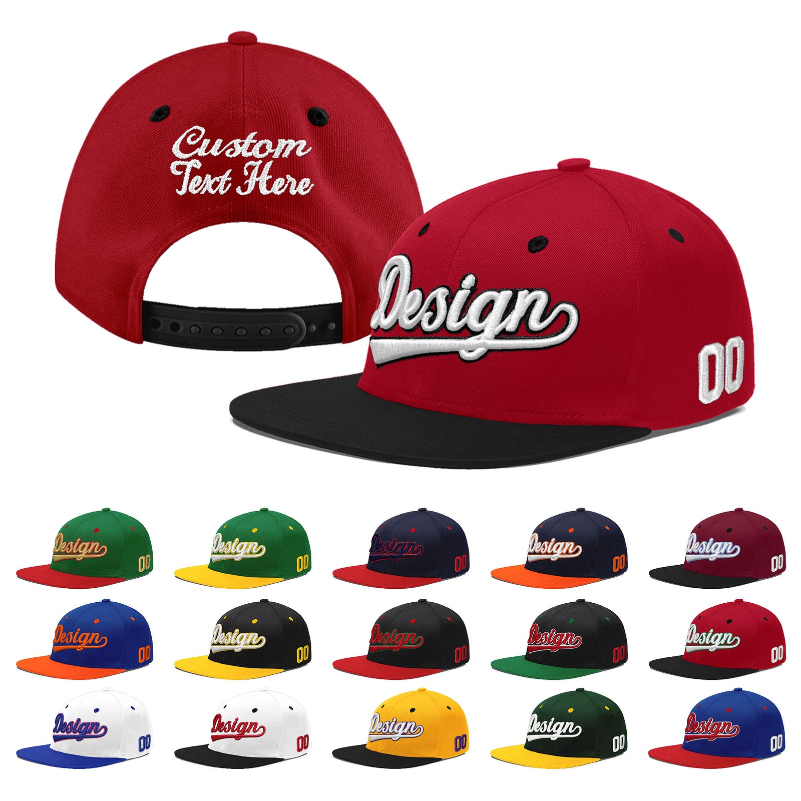 Custom Red Black 3D Puff Embroidery Flat Embroidery Casual Sport Baseball Cap