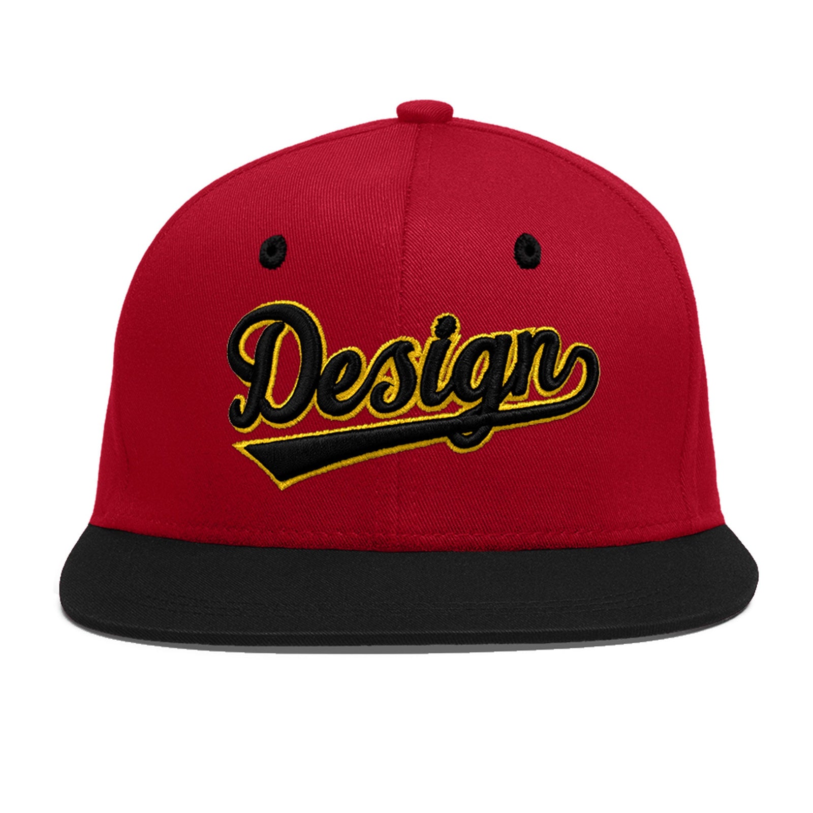 Custom Red Black 3D Puff Embroidery Flat Embroidery Casual Sport Baseball Cap