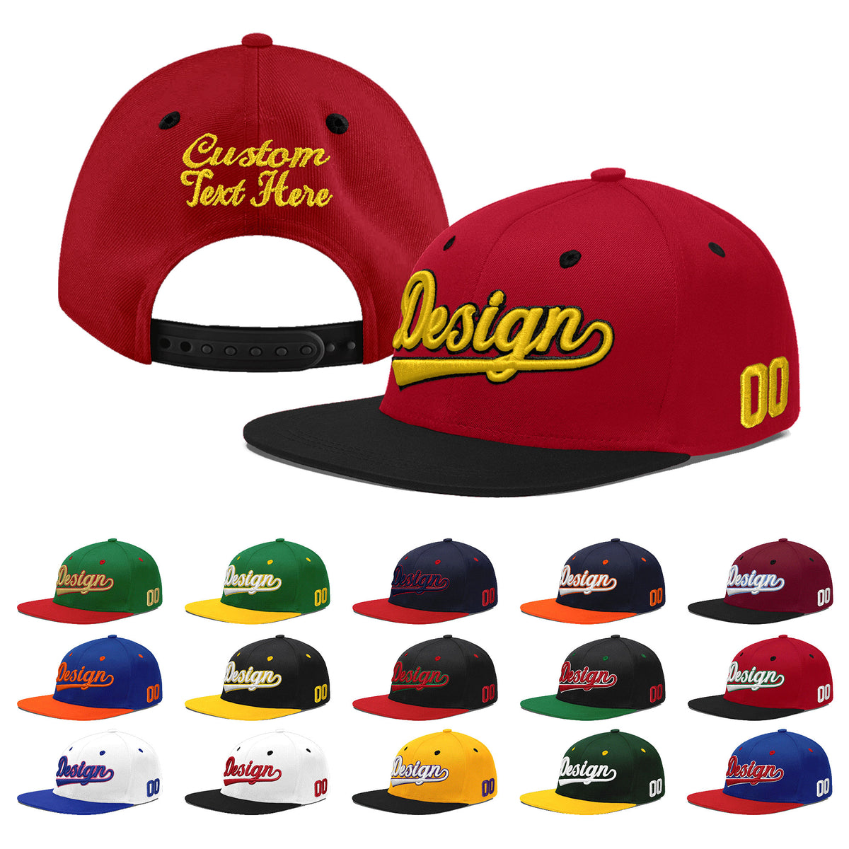 Custom Red Black 3D Puff Embroidery Flat Embroidery Casual Sport Baseball Cap