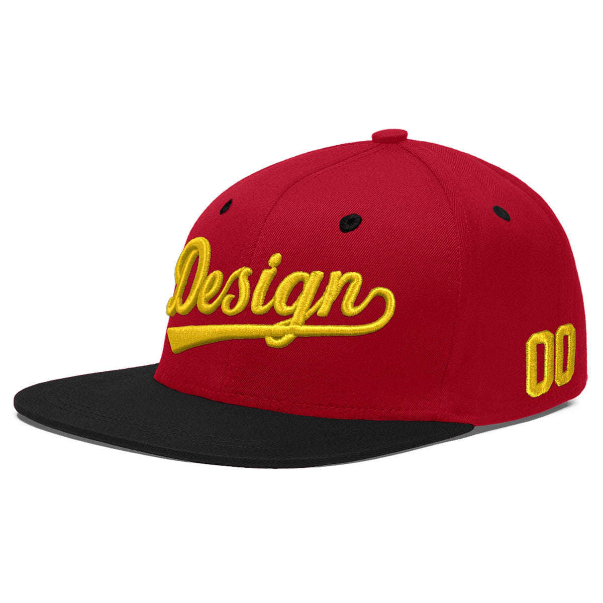 Custom Red Black 3D Puff Embroidery Flat Embroidery Casual Sport Baseball Cap
