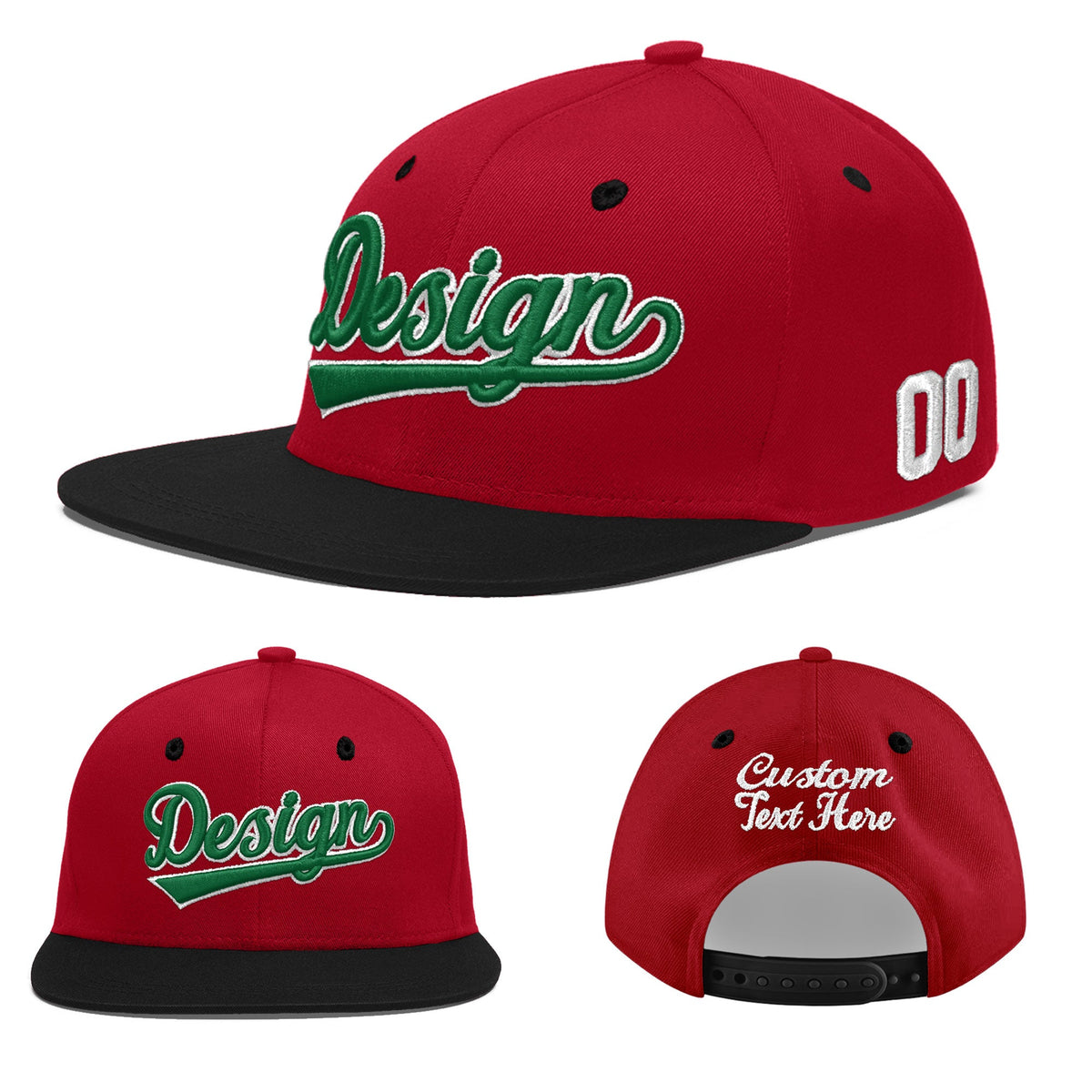 Custom Red Black 3D Puff Embroidery Flat Embroidery Casual Sport Baseball Cap