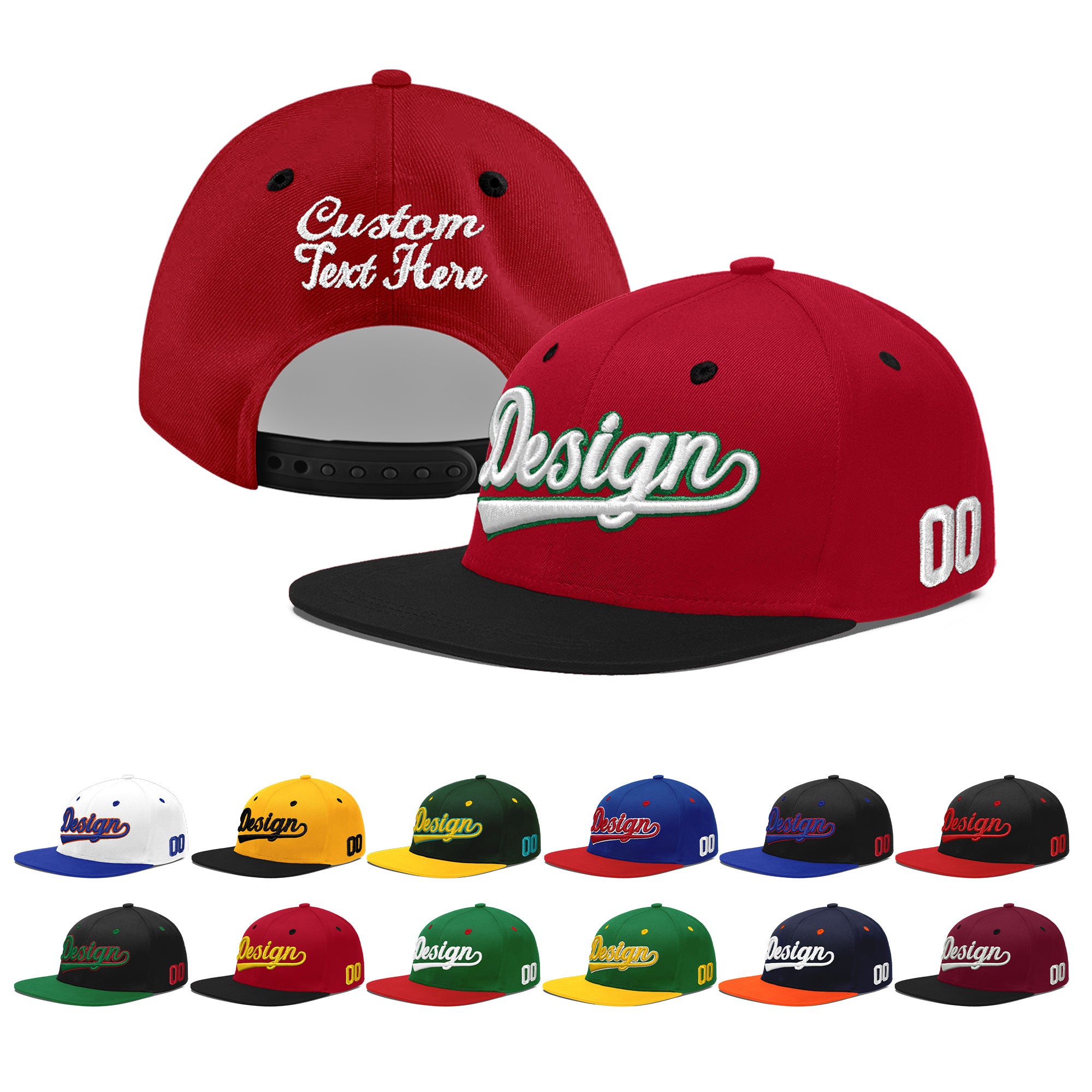 Custom Red Black 3D Puff Embroidery Flat Embroidery Casual Sport Baseball Cap