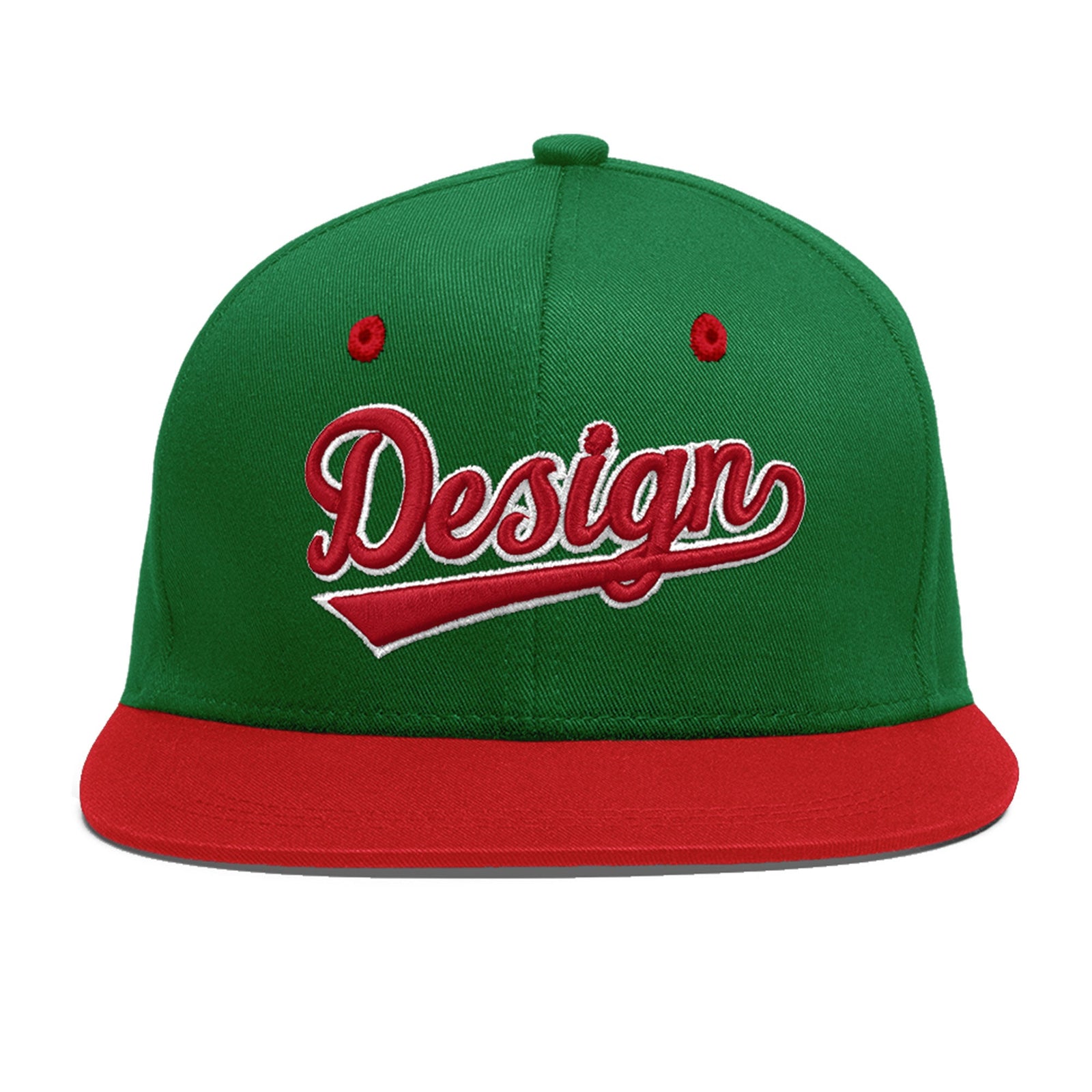 Custom Kelly Green Red 3D Puff Embroidery Flat Embroidery Casual Sport Baseball Cap