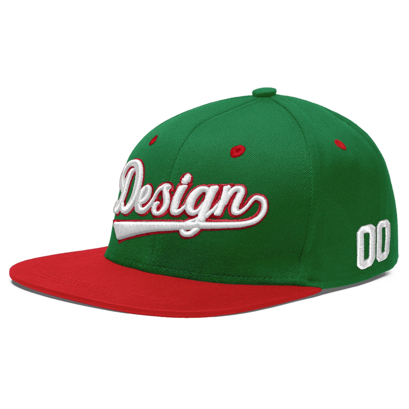Custom Kelly Green Red 3D Puff Embroidery Flat Embroidery Casual Sport Baseball Cap