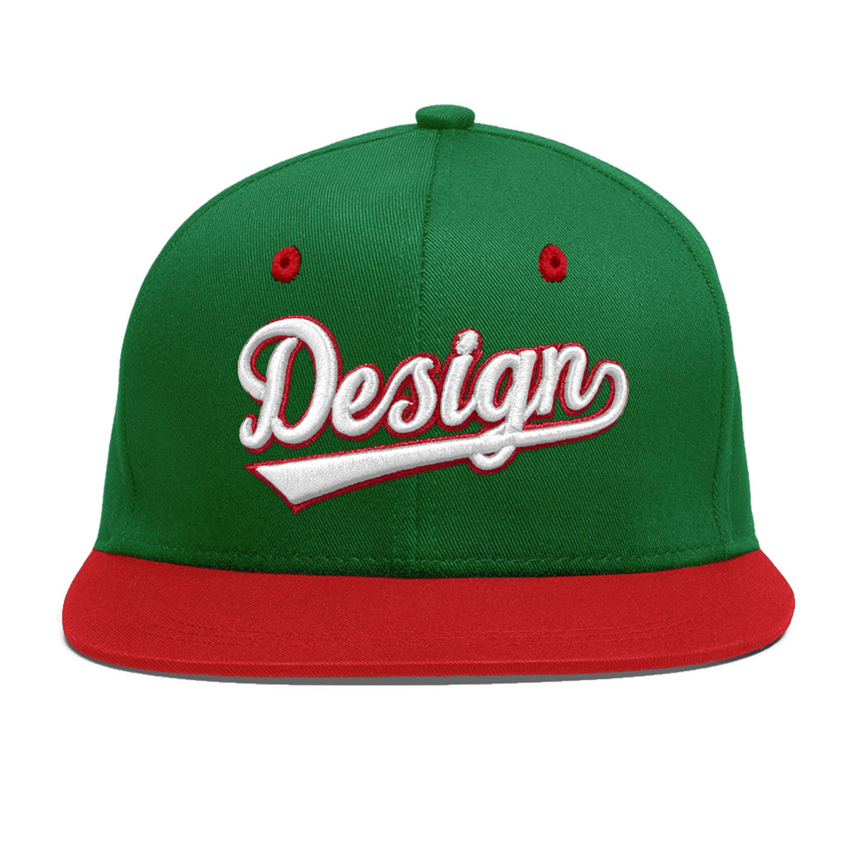 Custom Kelly Green Red 3D Puff Embroidery Flat Embroidery Casual Sport Baseball Cap