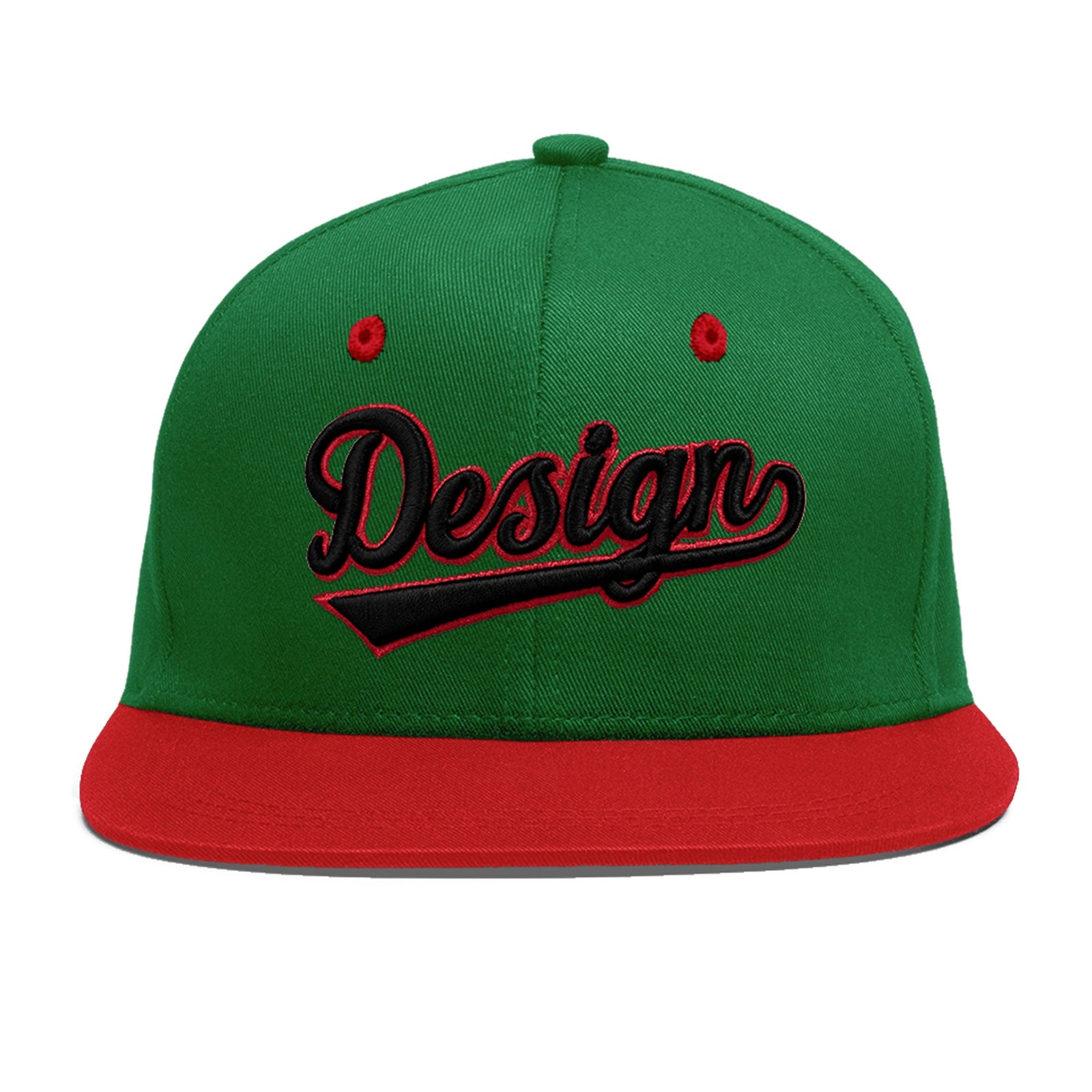 Custom Kelly Green Red 3D Puff Embroidery Flat Embroidery Casual Sport Baseball Cap