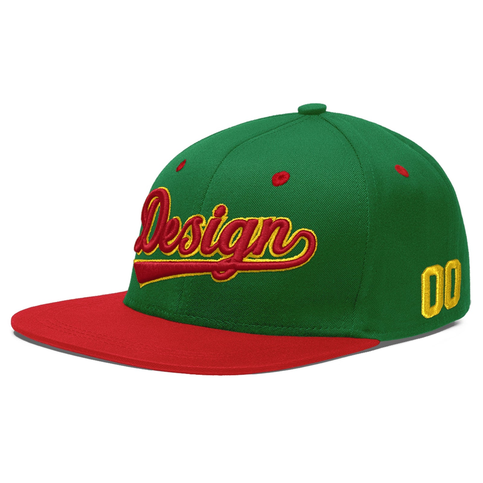 Custom Kelly Green Red 3D Puff Embroidery Flat Embroidery Casual Sport Baseball Cap