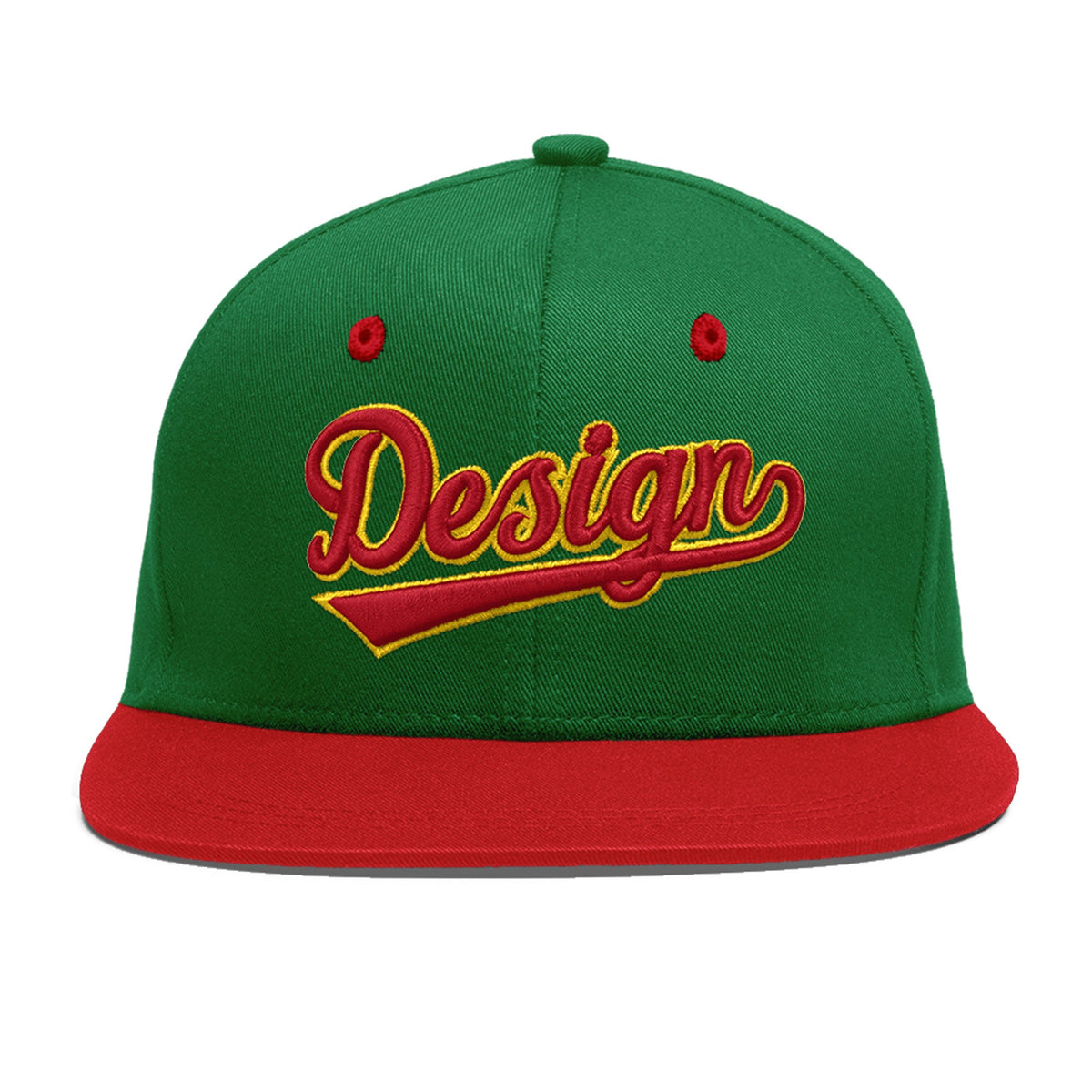 Custom Kelly Green Red 3D Puff Embroidery Flat Embroidery Casual Sport Baseball Cap