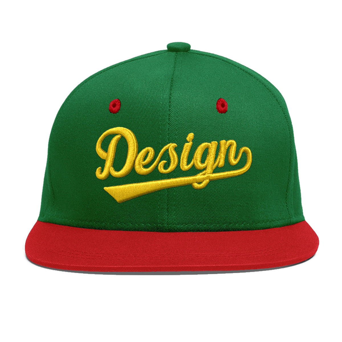 Custom Kelly Green Red 3D Puff Embroidery Flat Embroidery Casual Sport Baseball Cap