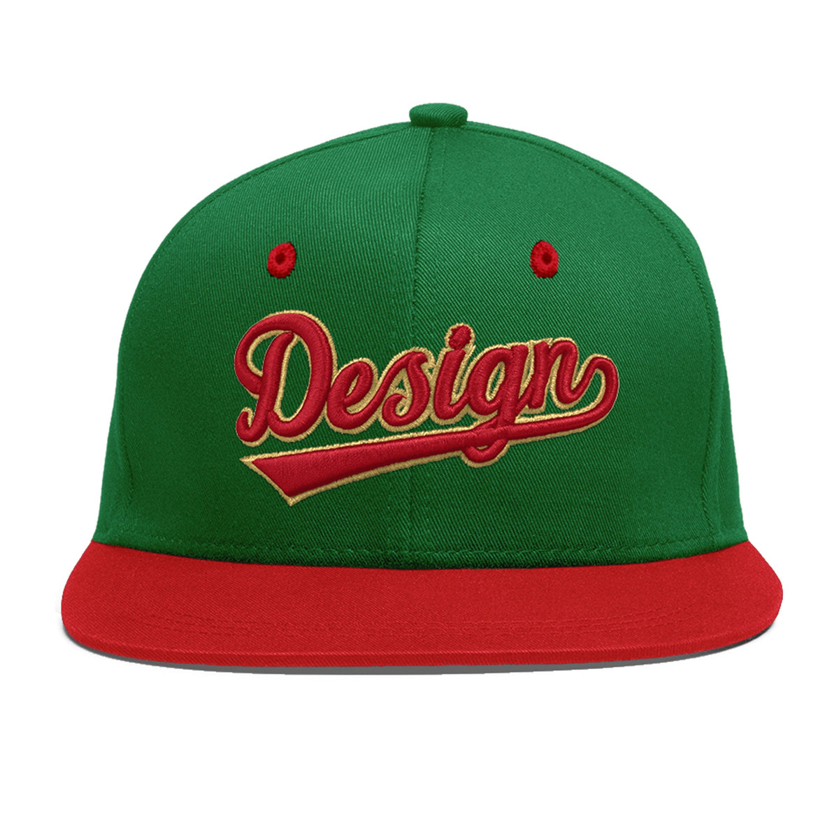 Custom Kelly Green Red 3D Puff Embroidery Flat Embroidery Casual Sport Baseball Cap