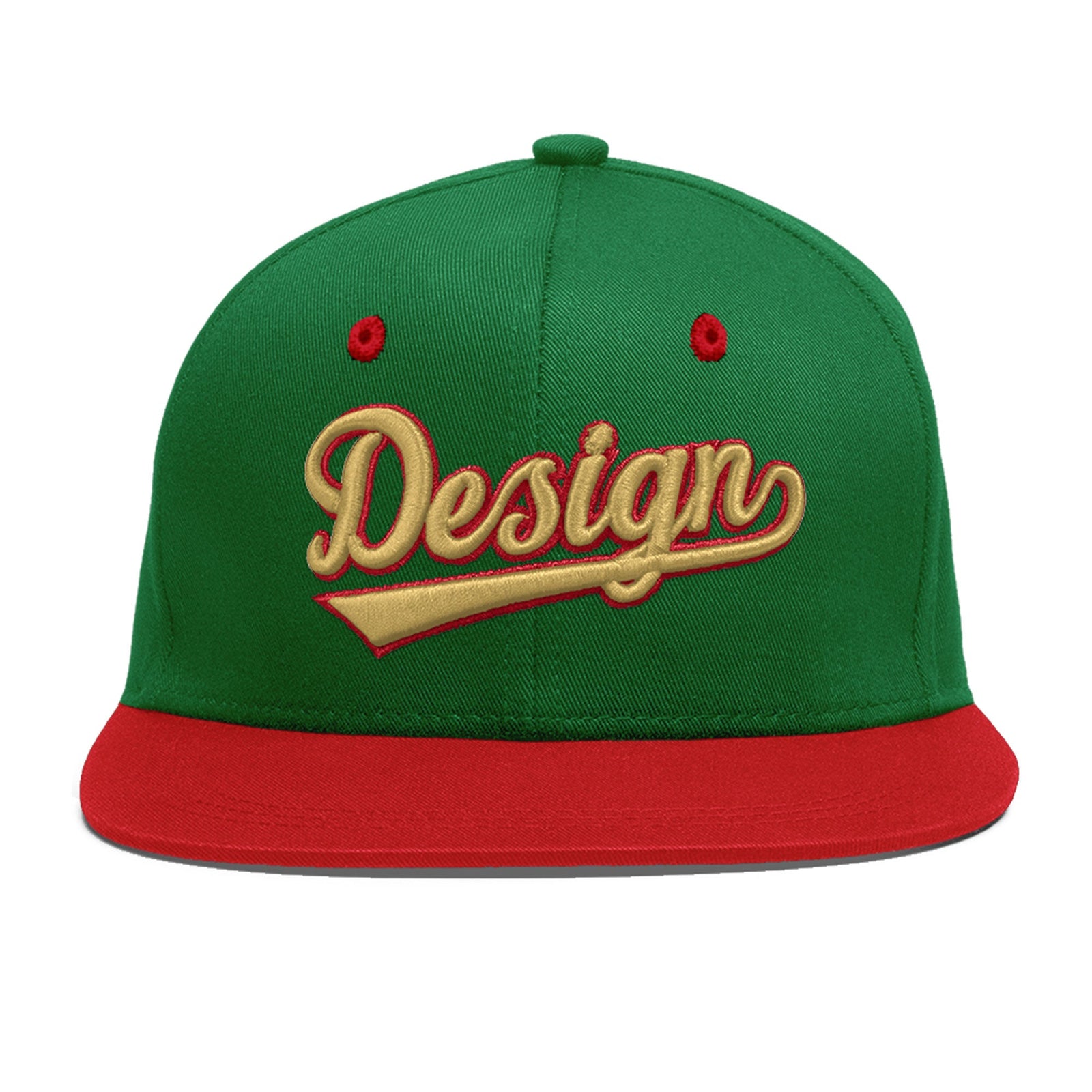 Custom Kelly Green Red 3D Puff Embroidery Flat Embroidery Casual Sport Baseball Cap