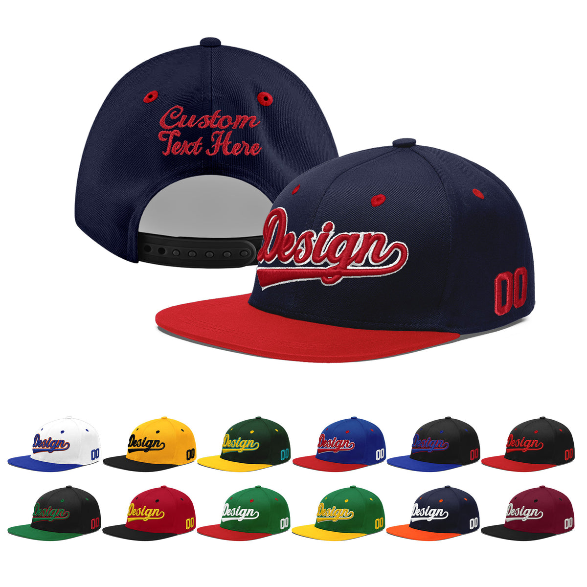 Custom Navy Red 3D Puff Embroidery Flat Embroidery Casual Sport Baseball Cap