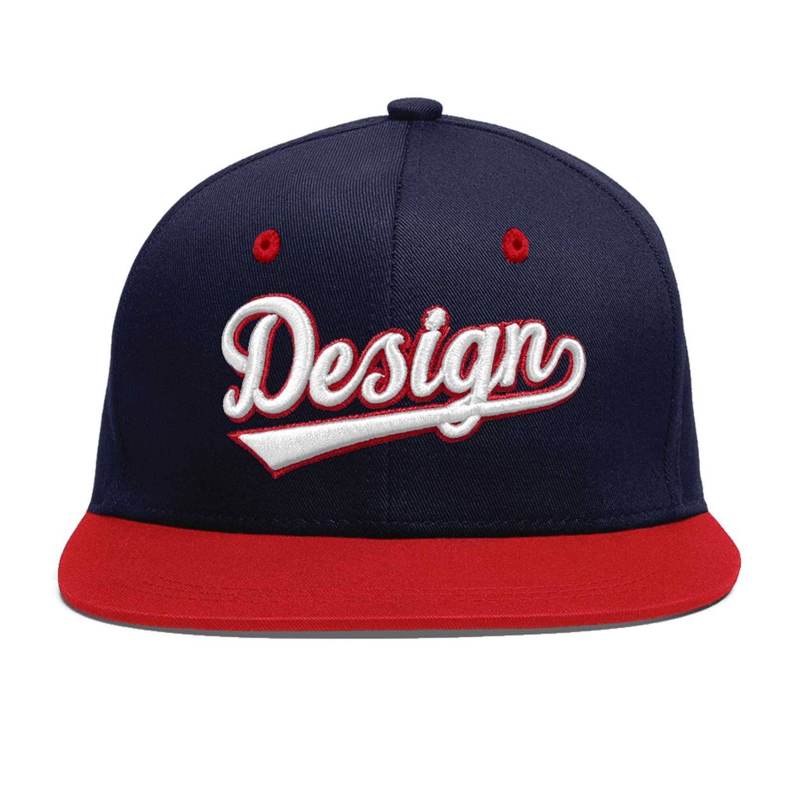 Custom Navy Red 3D Puff Embroidery Flat Embroidery Casual Sport Baseball Cap