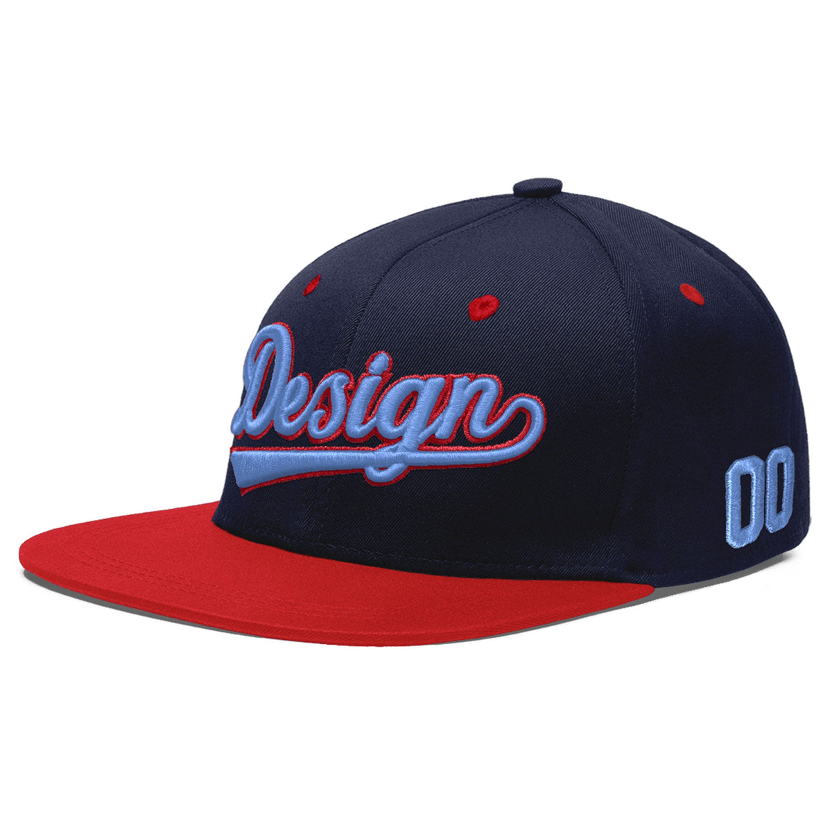 Custom Navy Red 3D Puff Embroidery Flat Embroidery Casual Sport Baseball Cap