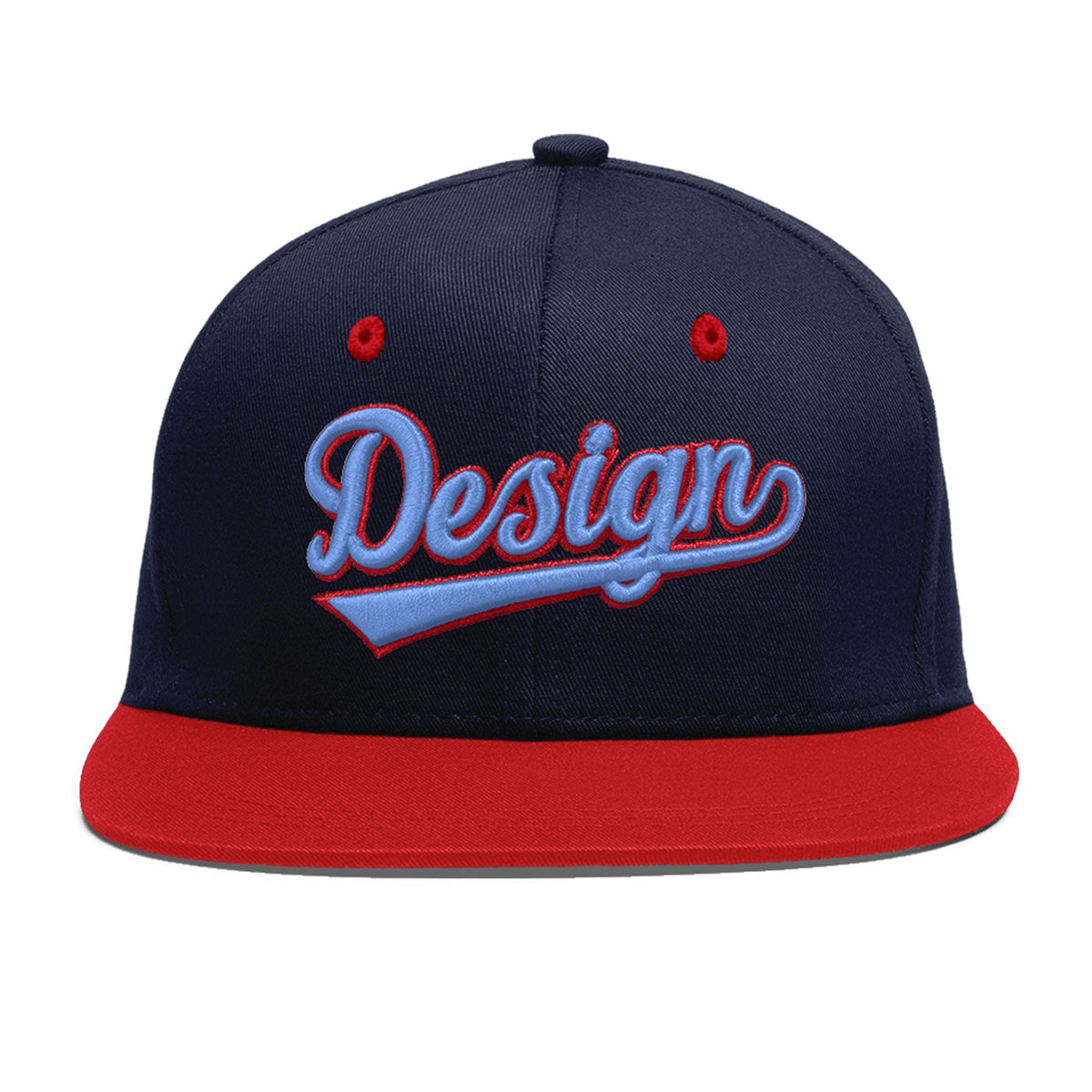 Custom Navy Red 3D Puff Embroidery Flat Embroidery Casual Sport Baseball Cap