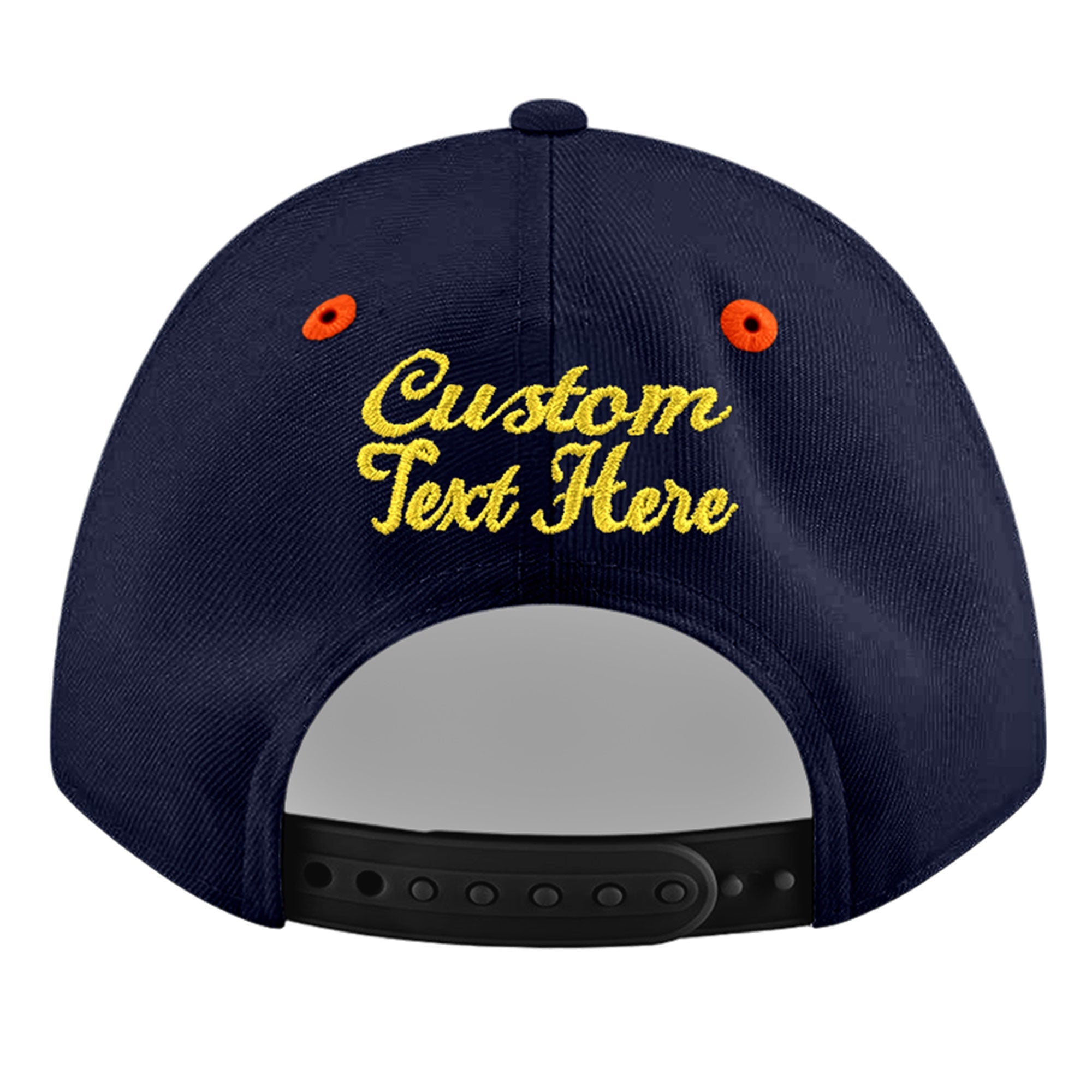 Custom Navy Orange 3D Puff Embroidery Flat Embroidery Casual Sport Baseball Cap
