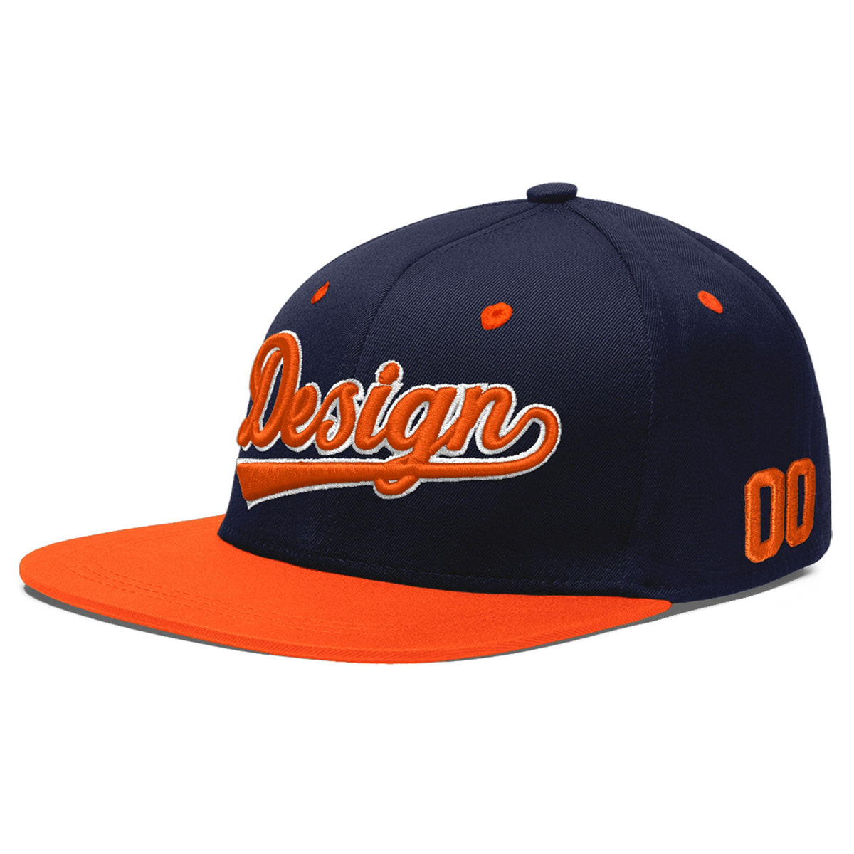 Custom Navy Orange 3D Puff Embroidery Flat Embroidery Casual Sport Baseball Cap