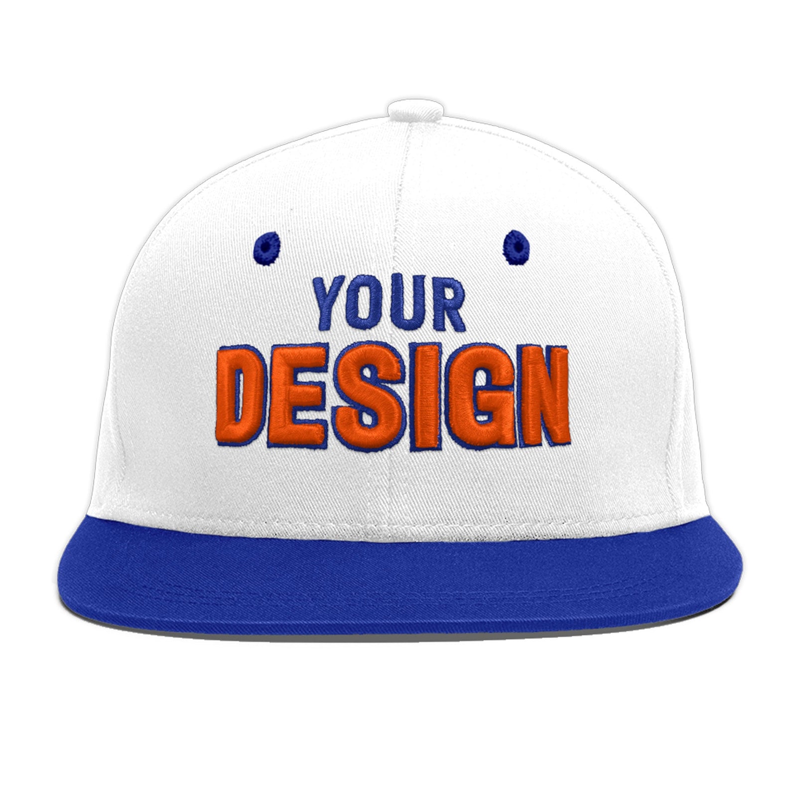 Custom White Royal Blue 3D Puff Embroidery Flat Embroidery Casual Sport Baseball Cap
