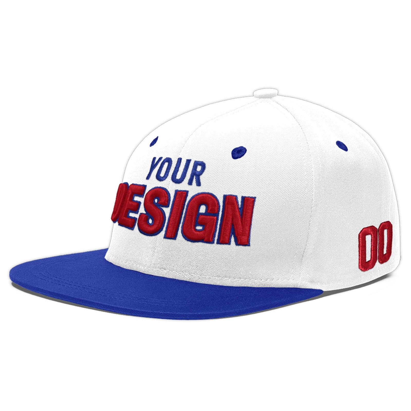Custom White Royal Blue 3D Puff Embroidery Flat Embroidery Casual Sport Baseball Cap