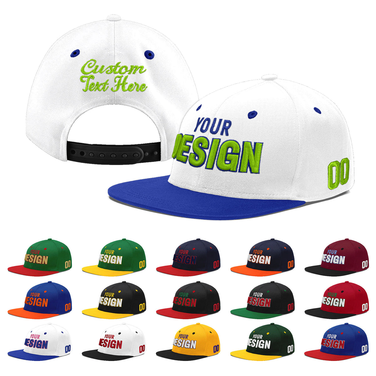 Custom White Royal Blue 3D Puff Embroidery Flat Embroidery Casual Sport Baseball Cap