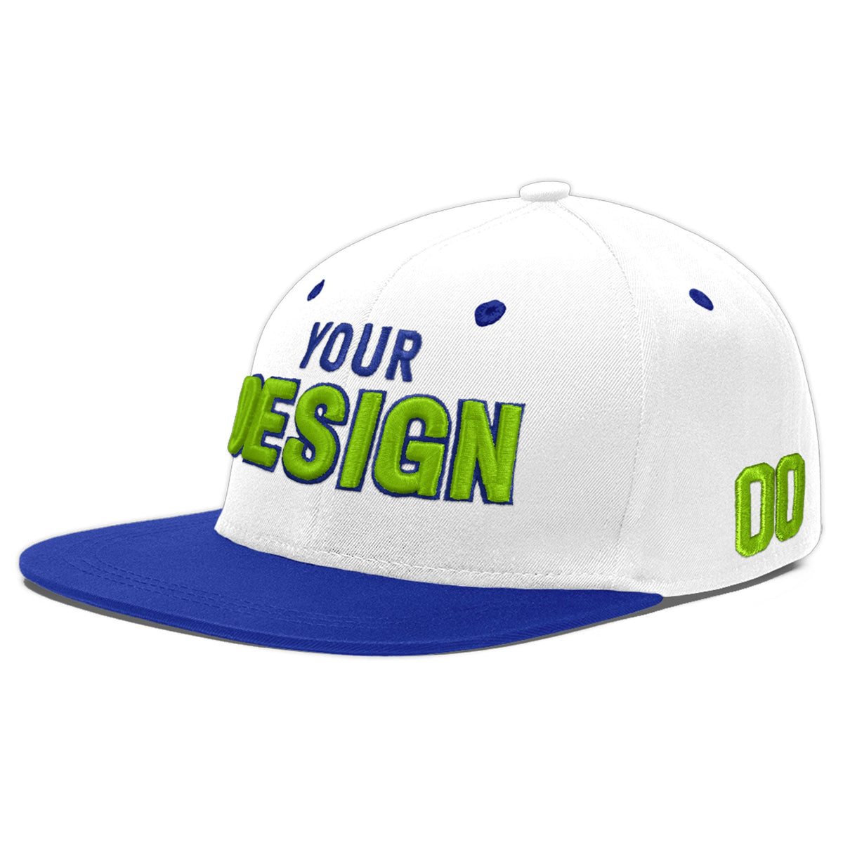 Custom White Royal Blue 3D Puff Embroidery Flat Embroidery Casual Sport Baseball Cap