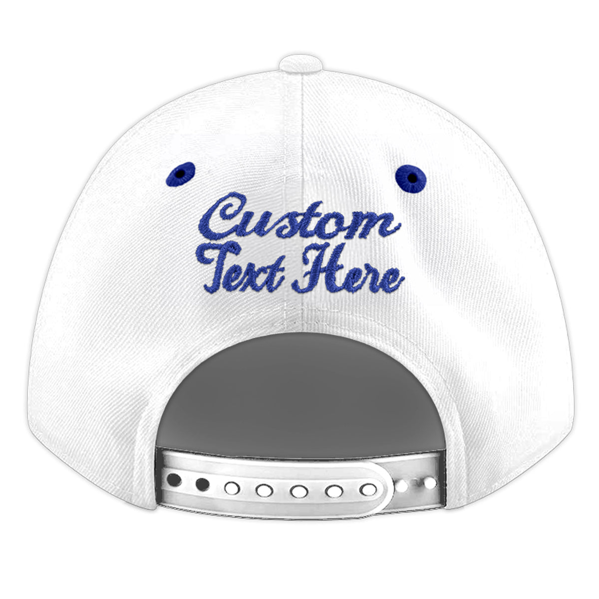 Custom White Royal Blue 103D Puff Embroidery Flat Embroidery Casual Sport Baseball Cap
