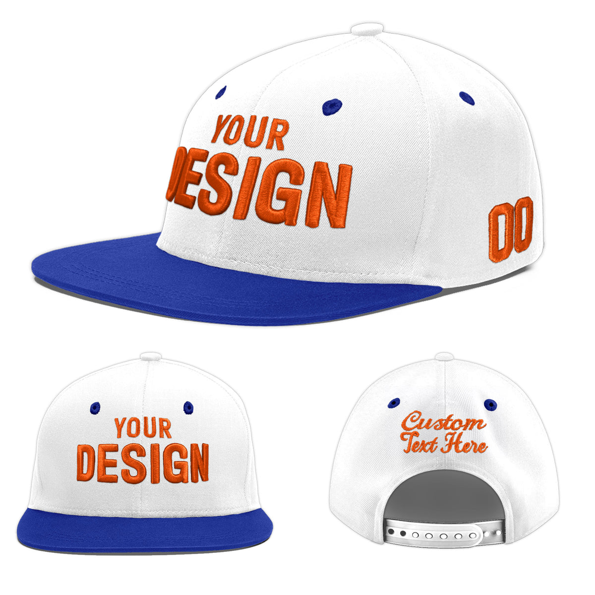 Custom White Royal Blue 116D Puff Embroidery Flat Embroidery Casual Sport Baseball Cap