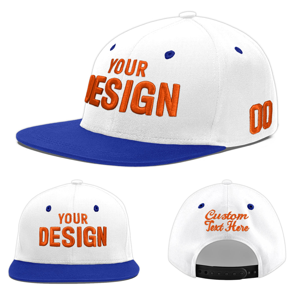 Custom White Royal Blue 116D Puff Embroidery Flat Embroidery Casual Sport Baseball Cap