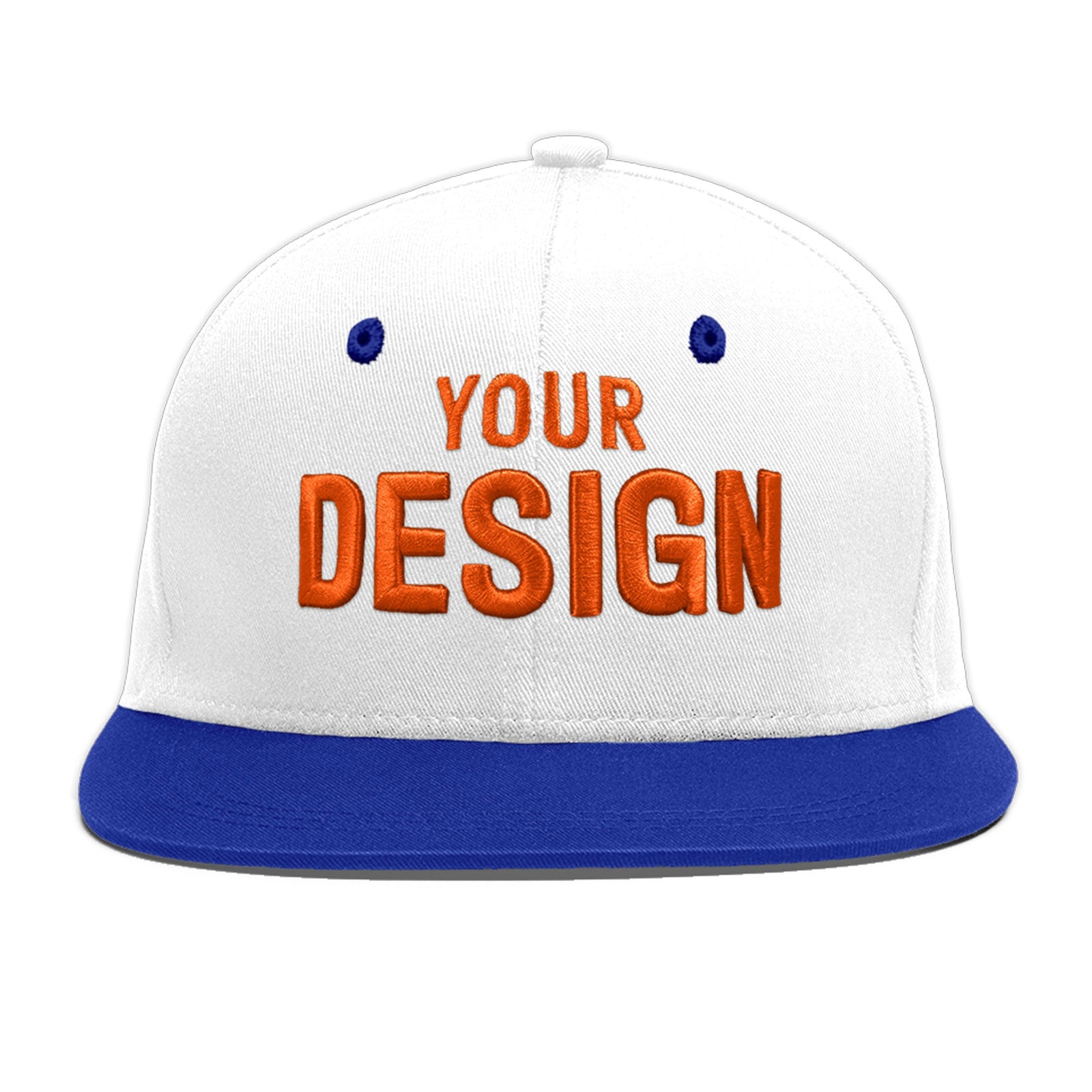 Custom White Royal Blue 120D Puff Embroidery Flat Embroidery Casual Sport Baseball Cap