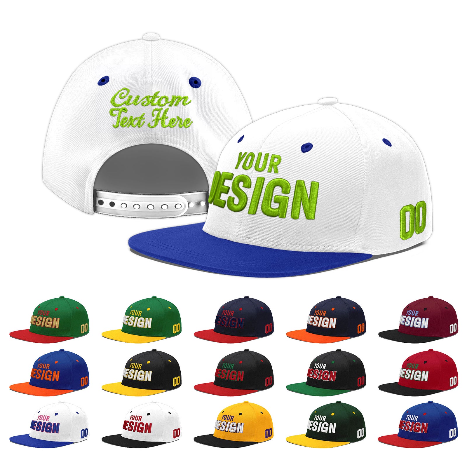 Custom White Royal Blue 83D Puff Embroidery Flat Embroidery Casual Sport Baseball Cap