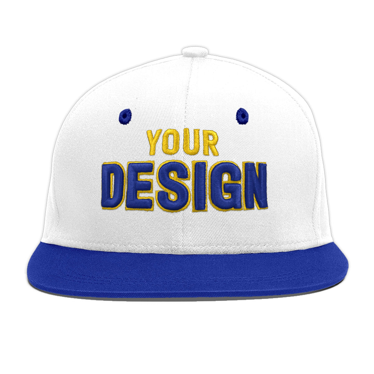 Custom White Royal Blue 96D Puff Embroidery Flat Embroidery Casual Sport Baseball Cap