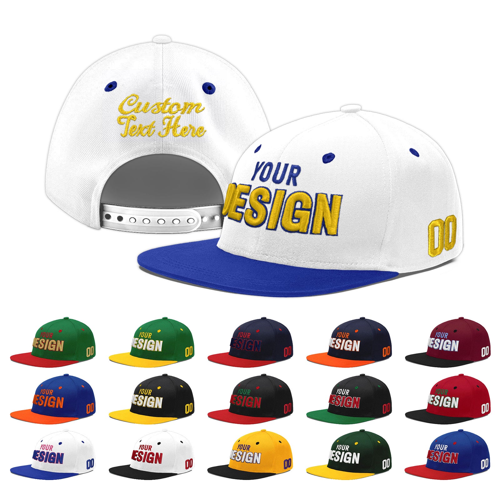 Custom White Royal Blue 99D Puff Embroidery Flat Embroidery Casual Sport Baseball Cap
