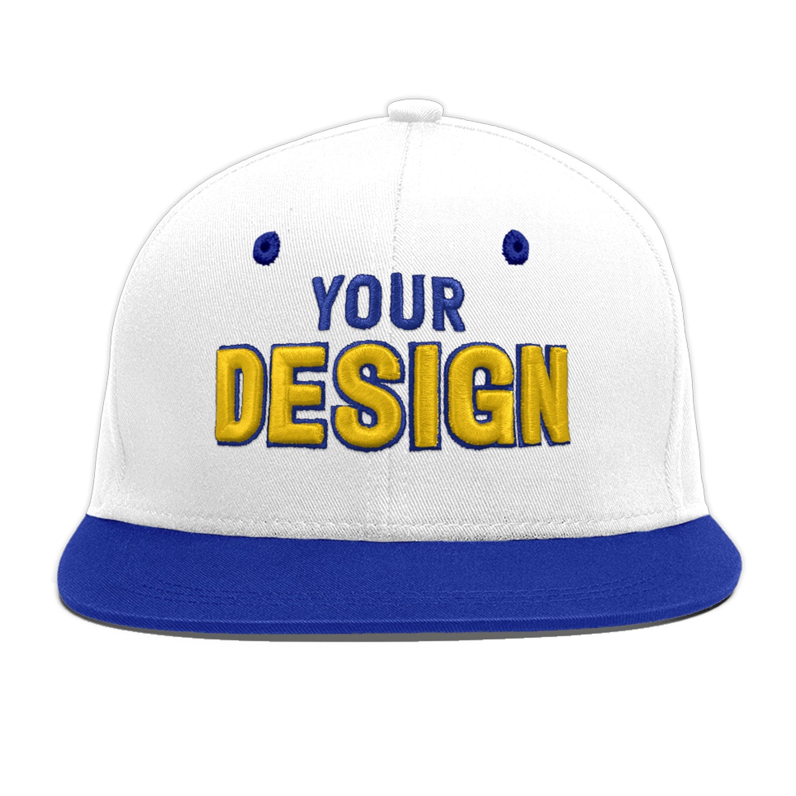 Custom White Royal Blue 104D Puff Embroidery Flat Embroidery Casual Sport Baseball Cap