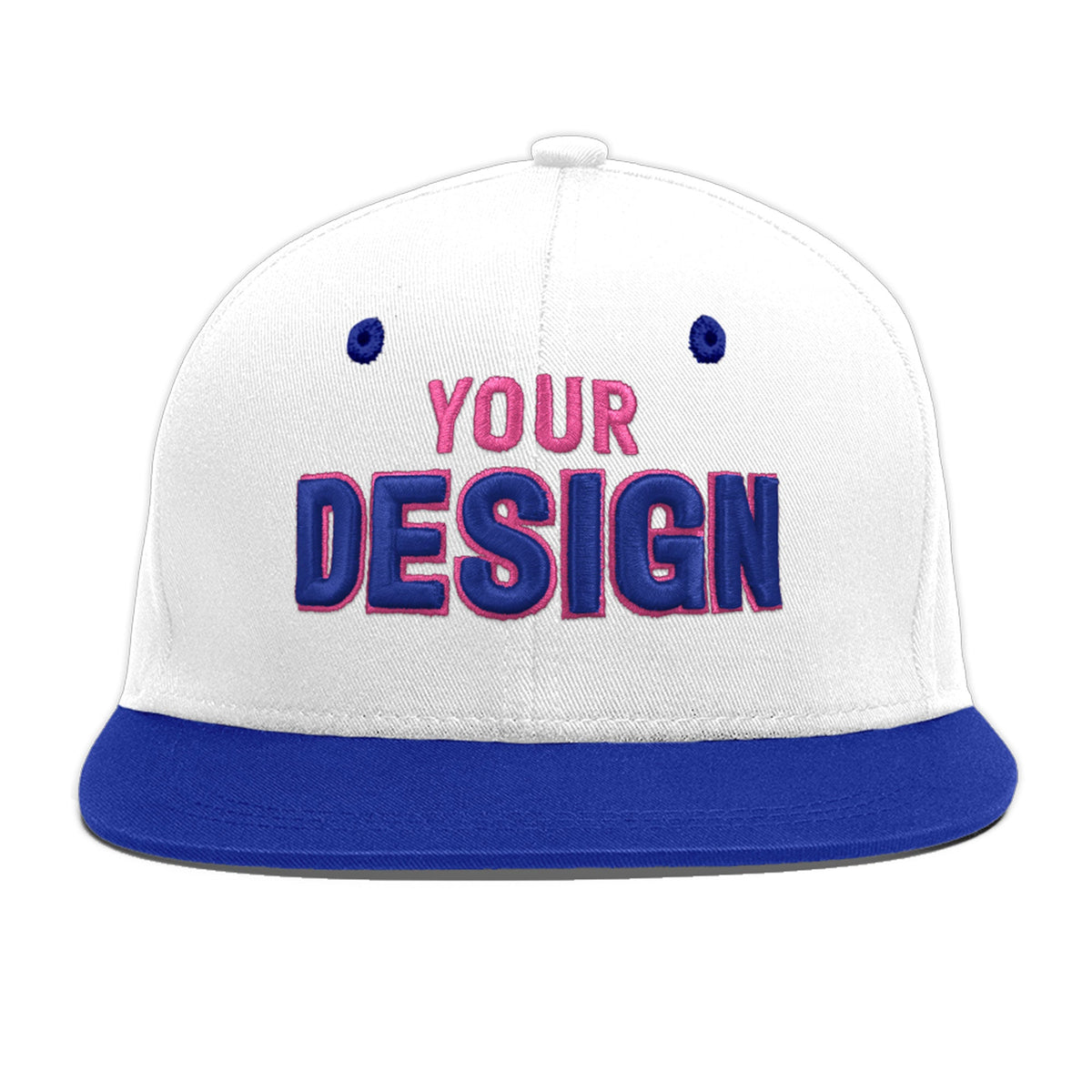 Custom White Royal Blue 120D Puff Embroidery Flat Embroidery Casual Sport Baseball Cap