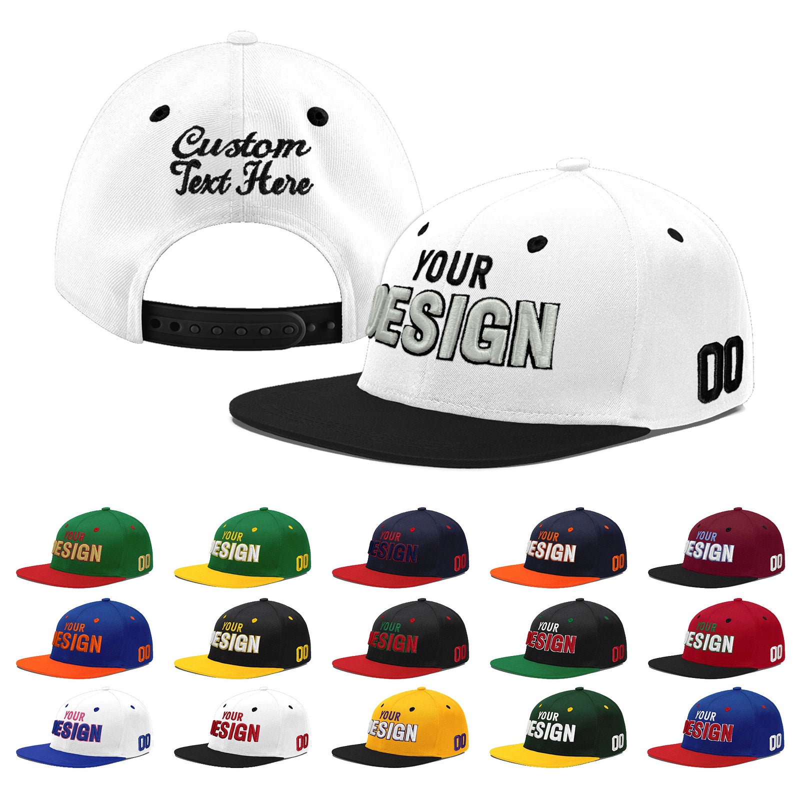 Custom White Black 3D Puff Embroidery Flat Embroidery Casual Sport Baseball Cap