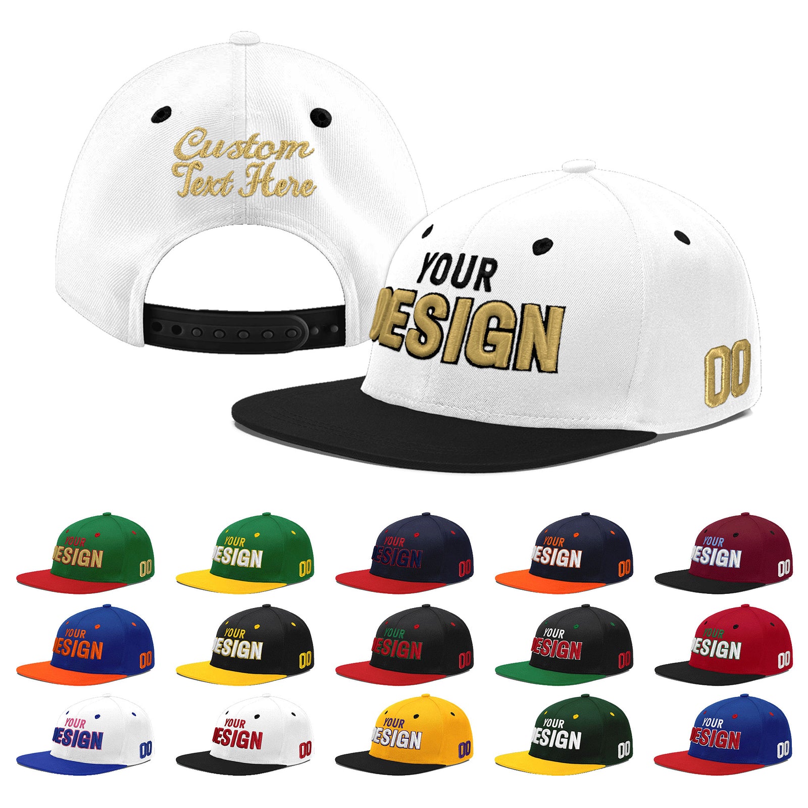 Custom White Black 3D Puff Embroidery Flat Embroidery Casual Sport Baseball Cap