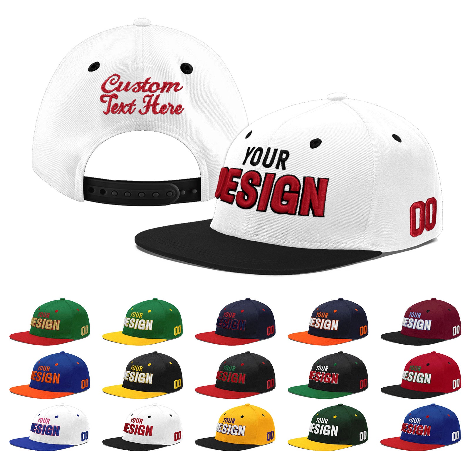 Custom White Black 3D Puff Embroidery Flat Embroidery Casual Sport Baseball Cap
