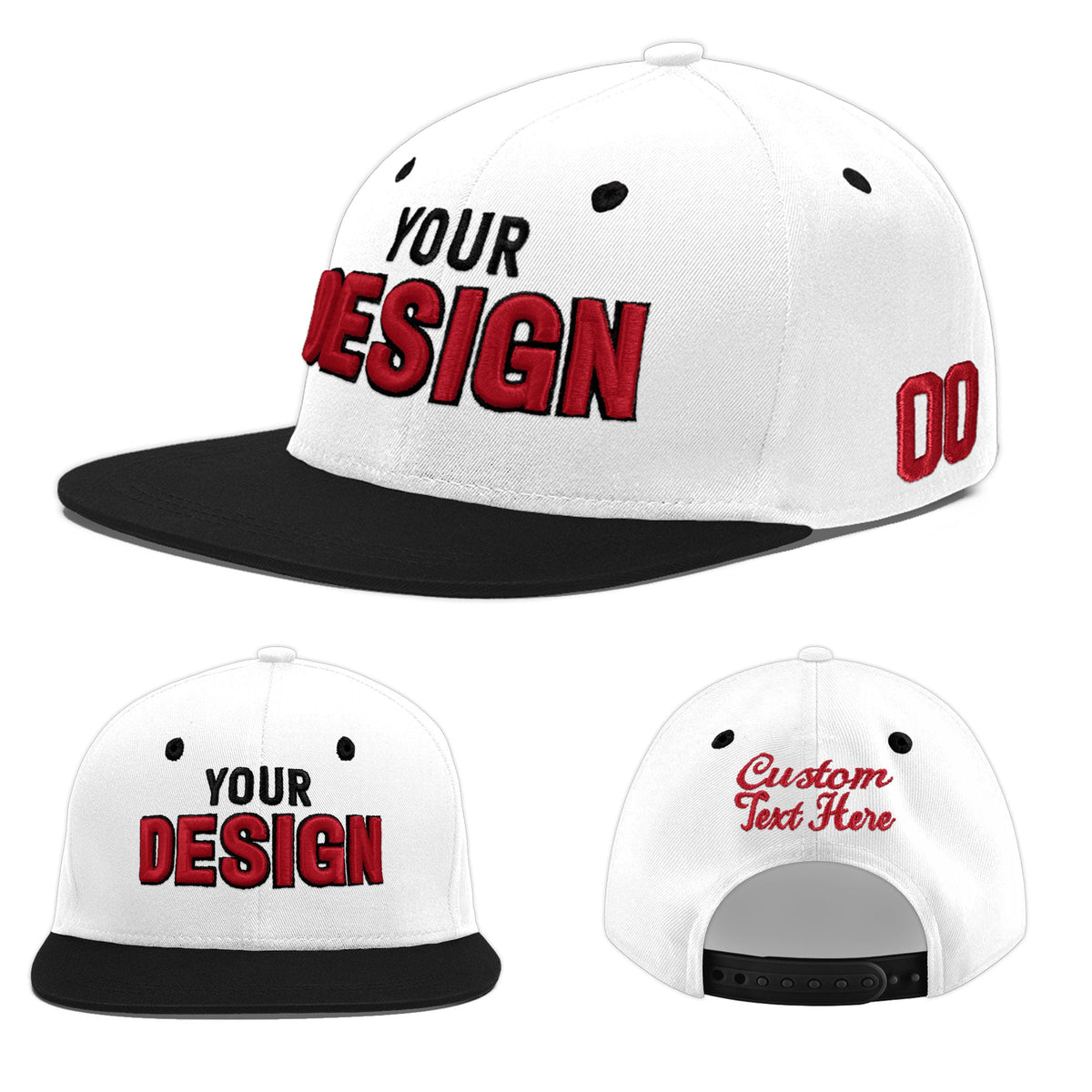 Custom White Black 3D Puff Embroidery Flat Embroidery Casual Sport Baseball Cap
