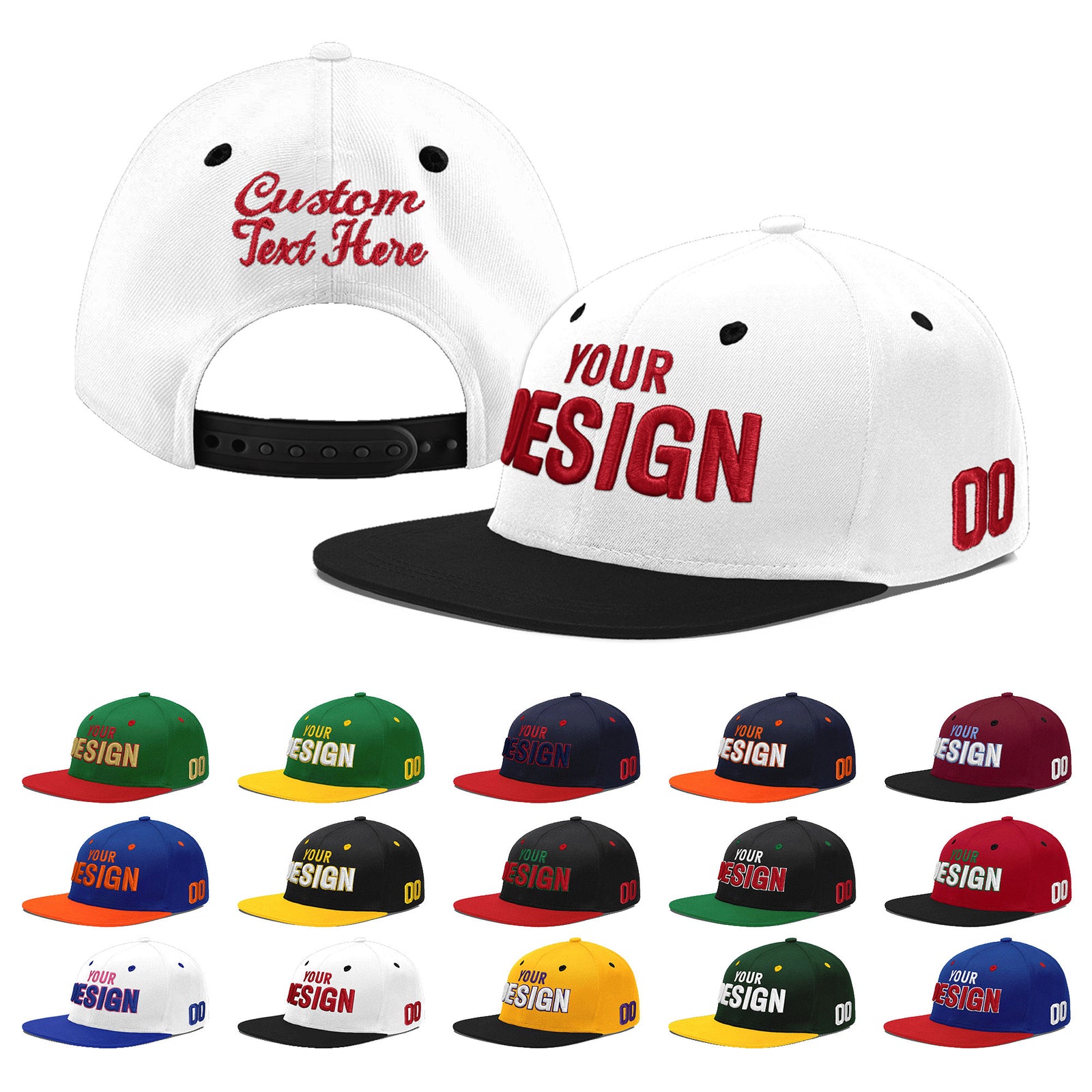Custom White Black 3D Puff Embroidery Flat Embroidery Casual Sport Baseball Cap
