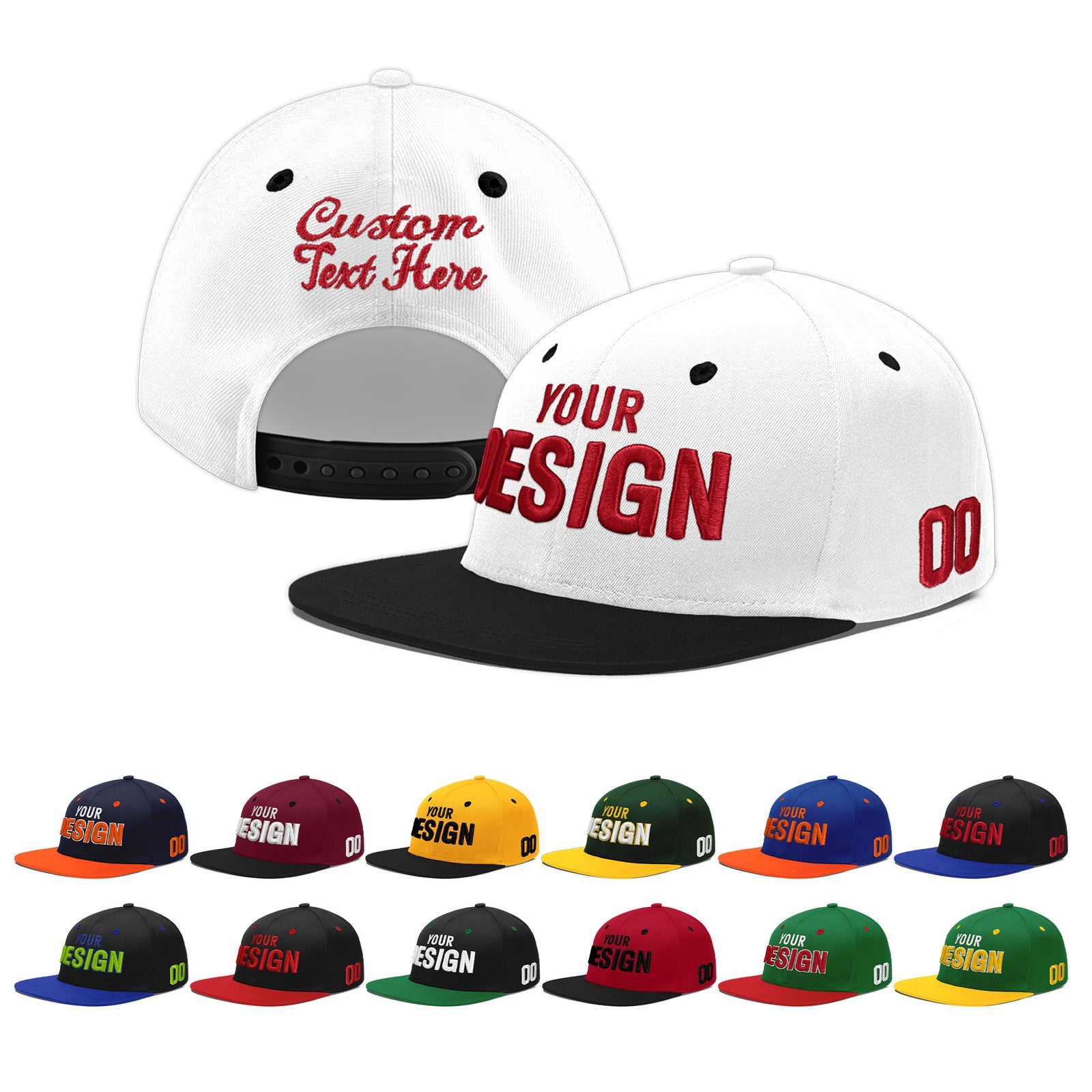 Custom White Black 3D Puff Embroidery Flat Embroidery Casual Sport Baseball Cap