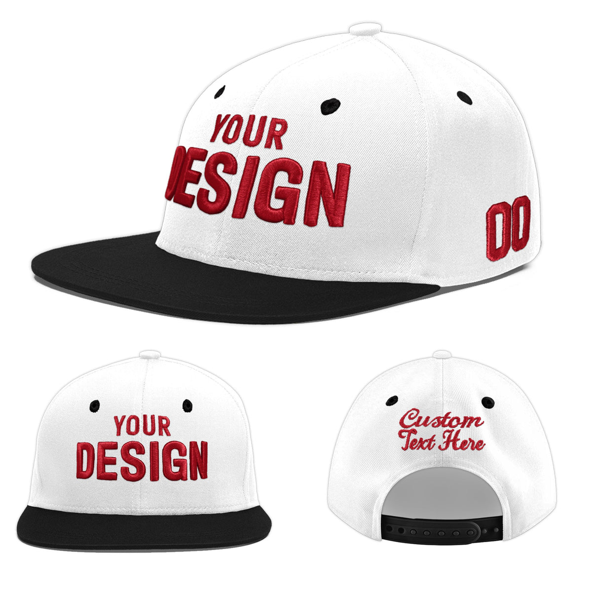 Custom White Black 3D Puff Embroidery Flat Embroidery Casual Sport Baseball Cap