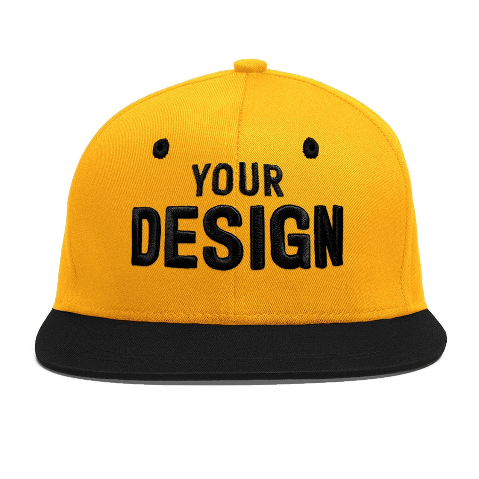Custom Gold Black 3D Puff Embroidery Flat Embroidery Casual Sport Baseball Cap