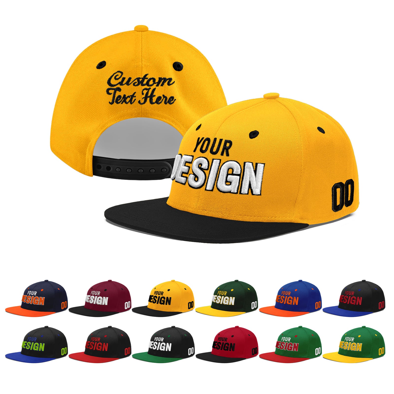 Custom Gold Black 3D Puff Embroidery Flat Embroidery Casual Sport Baseball Cap