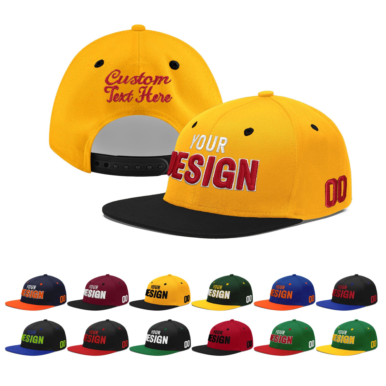 Custom Gold Black 3D Puff Embroidery Flat Embroidery Casual Sport Baseball Cap